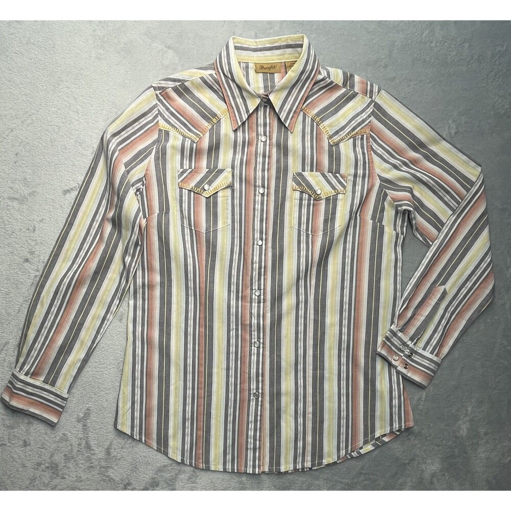 Vintage Wrangler Western Stripped Women's Shirt Sz M Pearl Snaps